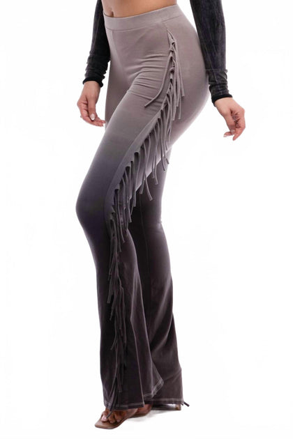 K TOO Dip Wash Fringe Flared Pants Brown Small 4
