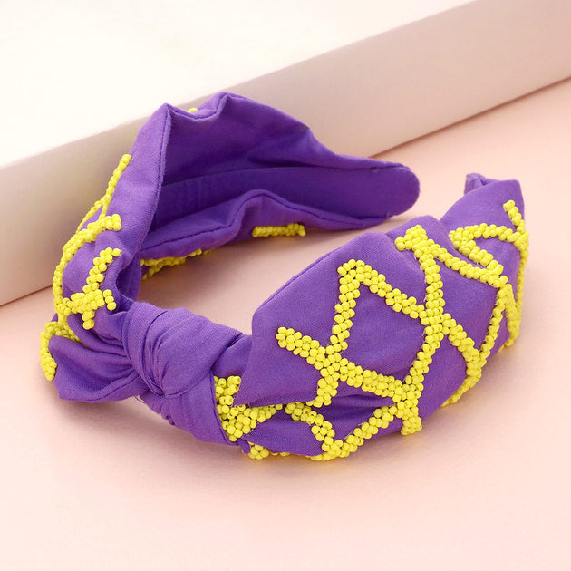 FASHNZFAB Game Day Seed Beaded Knot Headband Red 3