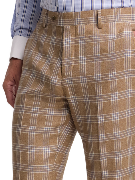 Paul Fredrick Wool Plaid Flat Front Suit Pant Brown US 40 4