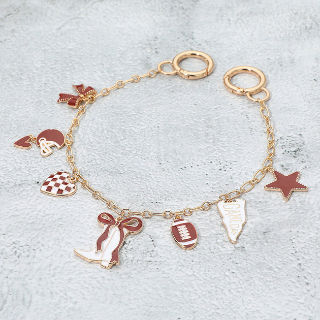 FASHNZFAB Western Theme Gameday Football Charm Station Bag Charm Silver 6