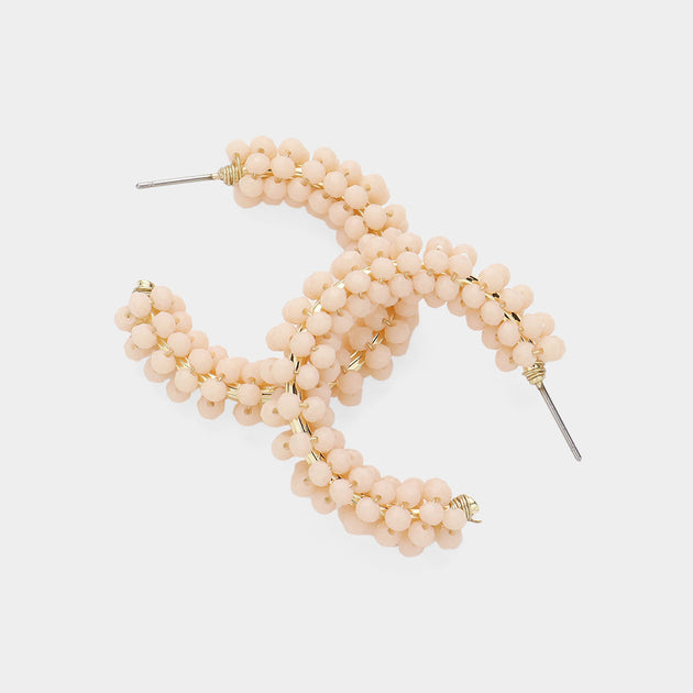 FASHNZFAB Faceted Beaded Hoop Earrings Pink 6