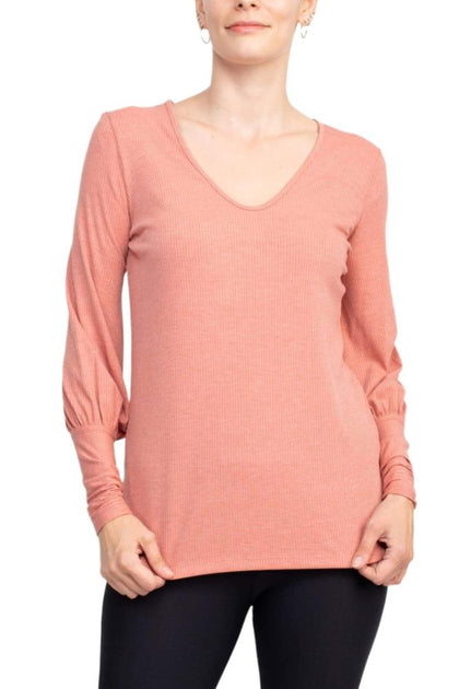 TRUEDAMES V-Ausschnitt Blusen-Strickjersey-Oberteil Pink X-Small 3