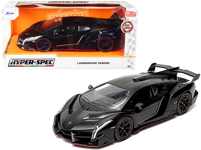 Jada Lamborghini Veneno Diecast Model Car Matt Black 1/24 3