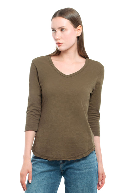 WILT 3/4 Sleeve V-Neck Shirttail Tee Multi Small 2