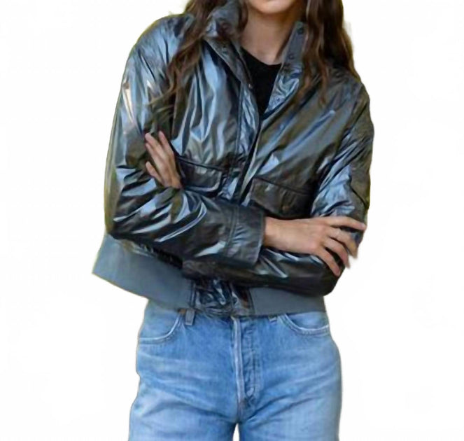 ANORAK Metallic Aviator Jacket Silver Small 2