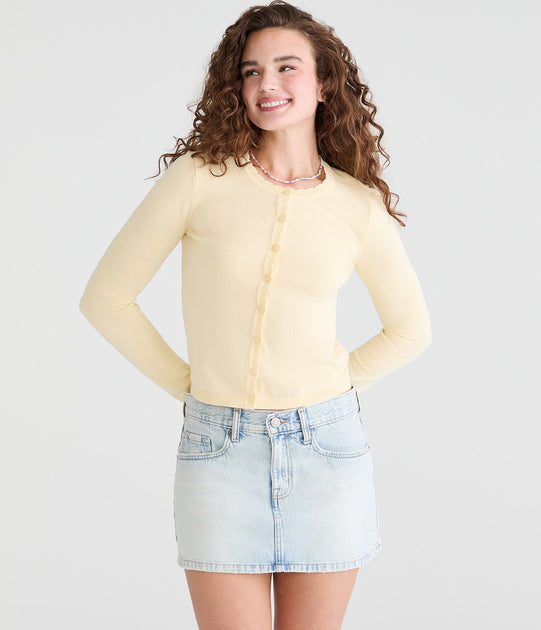 Aeropostale Scalloped Crew Cardigan Red Medium 2
