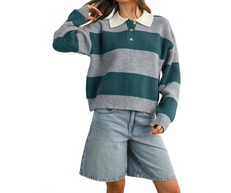 Buttermelon Tidepool Striped Sweater Top Bleu Large 2