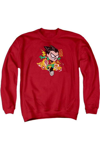 Gildan Teen Titans Go! Robin Crewneck Sweatshirt Red Large 2