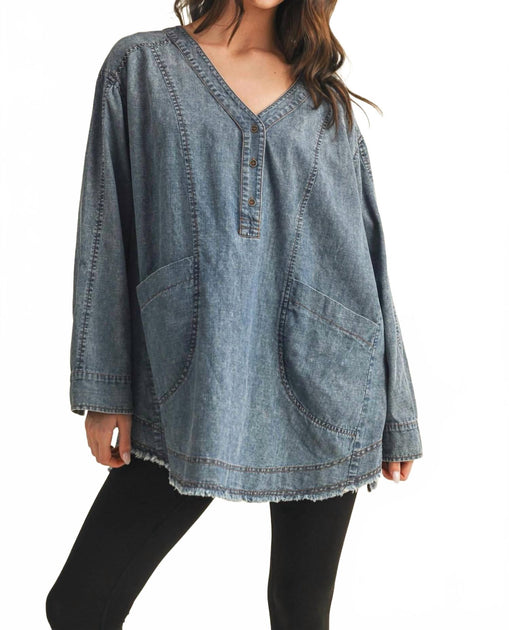 Mustard Seed Patch Pocket Denim Top Blue Small 2