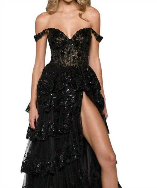 Sherri Hill Tulle Sequin A-Line Prom Dress In Black