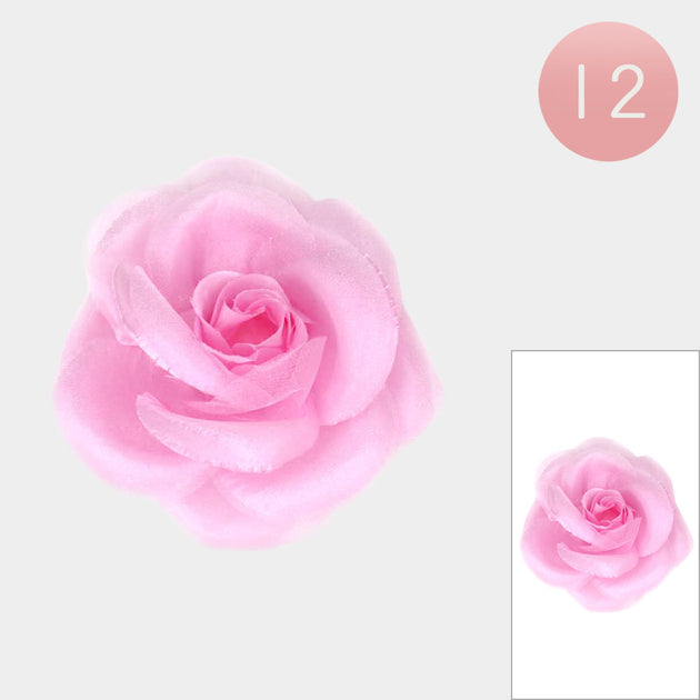 FASHNZFAB 12PCS Rose Flower Alligator Hair Clips Brooches Pink 2