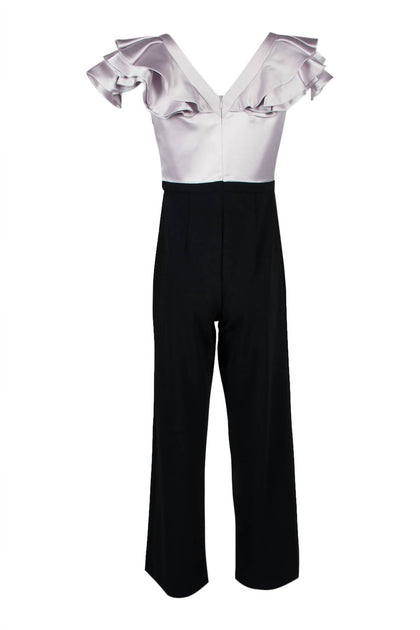 Aidan Mattox V-Neck Flutter Sleeve Satin Crepe Jumpsuit White US 0 4