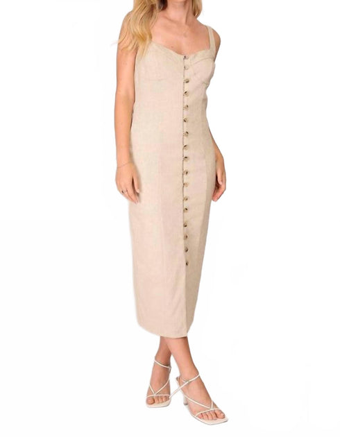 LUMIERE Isla Button Front Midi Dress Beige Large 2