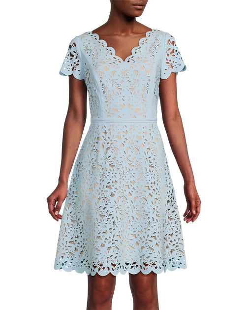 FOCUS by Shani V-neck Laser Cutting Fit & Flare Midi Dress