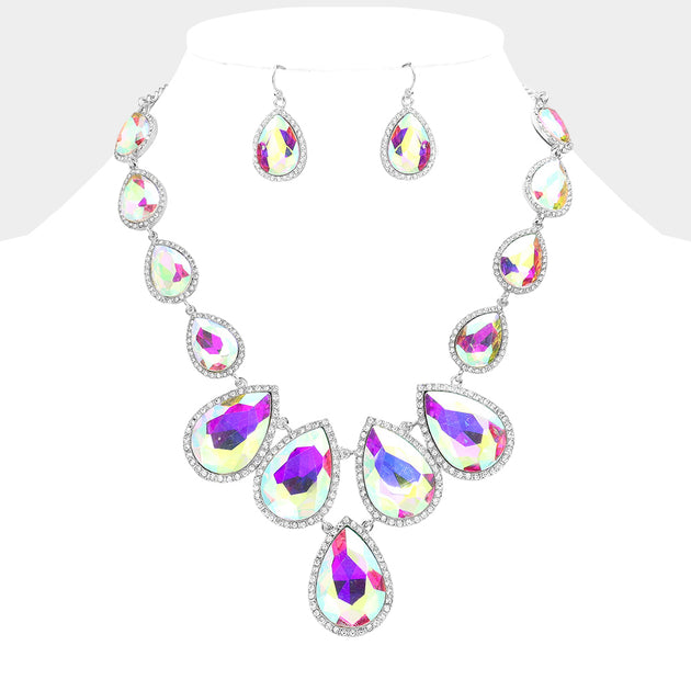 FASHNZFAB Teardrop Stone Link Necklace Pink One Size 2