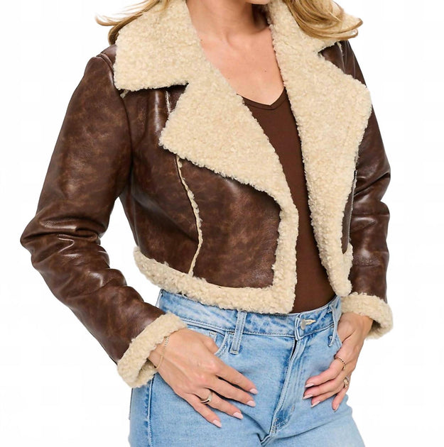 Coalition LA Cropped Aviator Jacket Braun Medium 2
