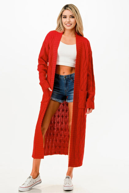 TRUEDAMES Cable Sweater Long Cardigan Brown Small 4