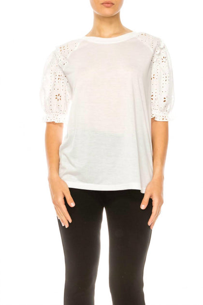 Grand & Greene Eyelet Sleeve Raglan T-Shirt White Small 2