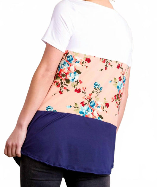 Simply Ruby Color Block Floral Long Tee White Large 3