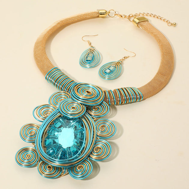 FASHNZFAB Teardrop Statement Necklace Aqua Blue One Size 2