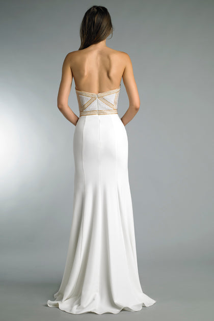 BASIX BLACK LABEL Robe de Soirée Sans Bretelles Ornée de Perles Blanche US 4 3