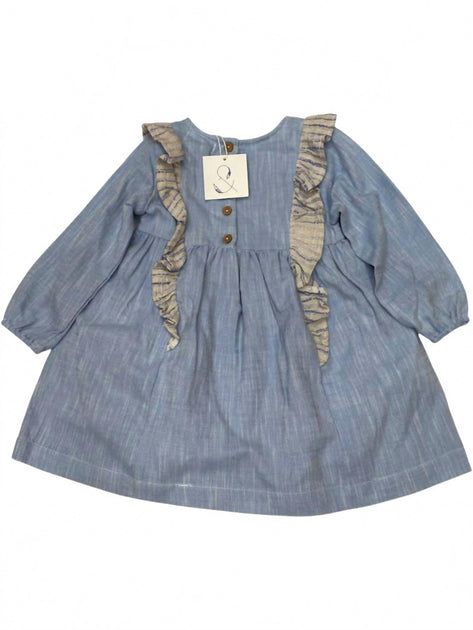 Poppet & Fox Contrast Ruffle Dress Blue US 4 2