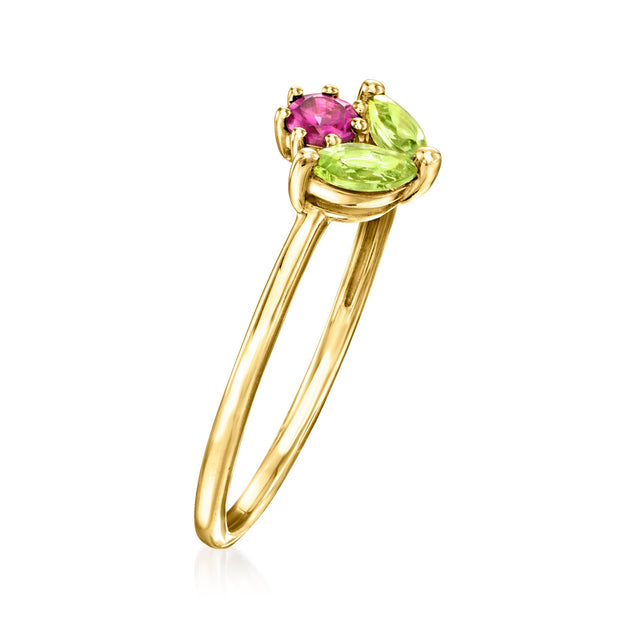 Ross-Simons RS Pure Rhodolite Garnet Peridot Flower Ring Yellow Gold US 7 4