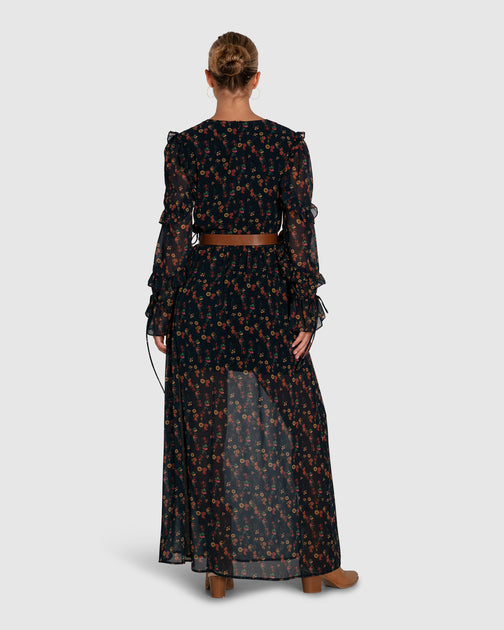 Belle & Bloom Come As You Are Floral Maxi Dress Black Medium 2