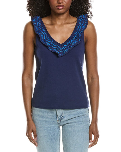 Johnny Was Mixed Media Flutter Tank Blue Large 2