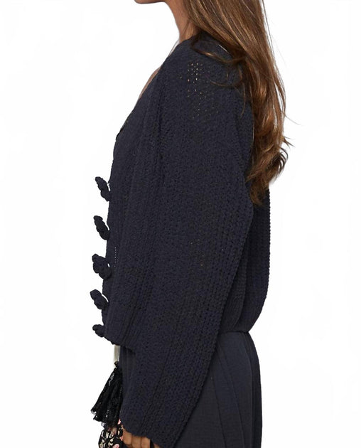 POL Crochet Button Down Cardigan Black Small 3