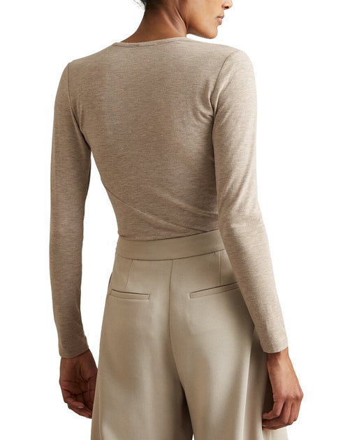 Reiss Ana Asymmetric Seam Wool-Blend Top Beige Large 3