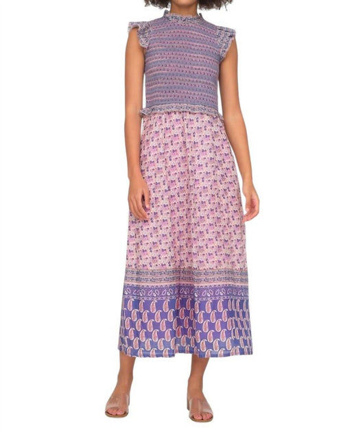 SEA Bianca Smocked Midi Dress In Violet
