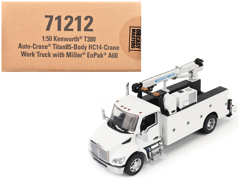 Diecast Masters Kenworth T380 Auto-Crane Titan Work Truck White 1/50 2