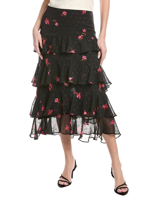 CeCe Flounce Midi Skirt Black US 2 2