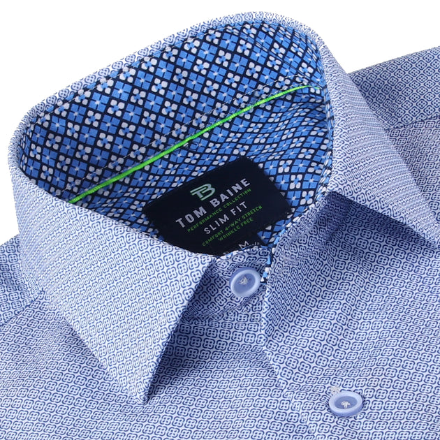 Tom Baine Slim Fit Performance Kurzarm Geometric Button Down Weiß XXLarge 3
