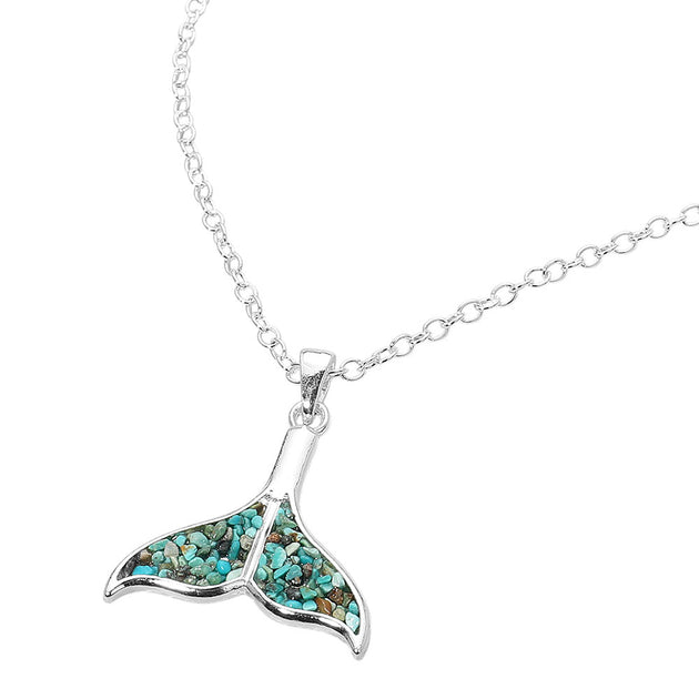 FASHNZFAB Crushed Pebble Whale Tail Pendant Necklace Silver One Size 4