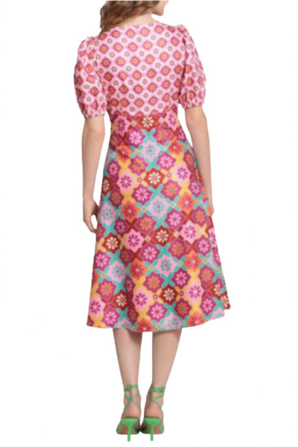 Donna Morgan Kurzarm-A-Linie-Kleid mit Blumenmuster Multi US 2 3
