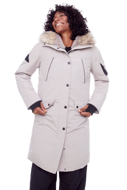 Alpine Laurentian Women's Vegan Down Recycled Long Parka Grey Small 2