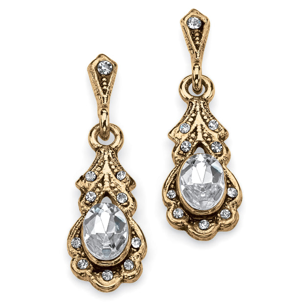 Palm Simulated Birthstone Goldtone Drop Earrings Green 2