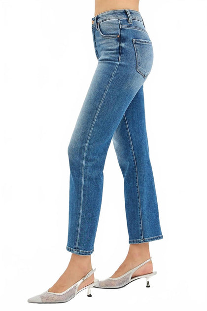 RISEN Tummy Control High Rise Crop Straight Leg Jeans Blue 25 3