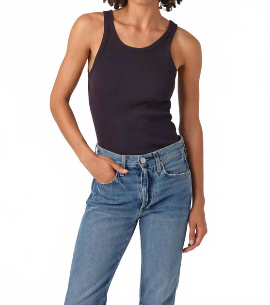 AMO Long Rib Tank Top Blue Large 2