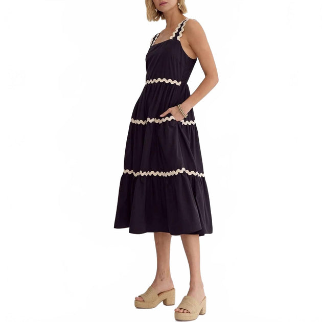 entro Square Neck Sleeveless Midi Dress Multi Large 4