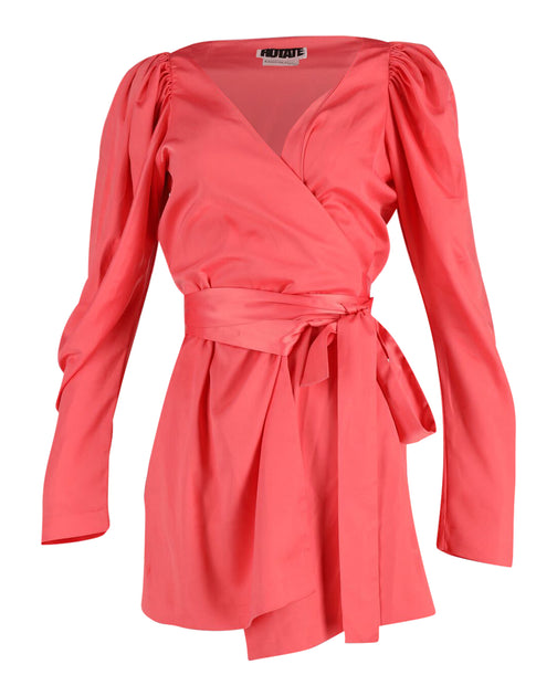 Rotate Birger Christensen Bridget Mini Wrap Dress Pink Large 2