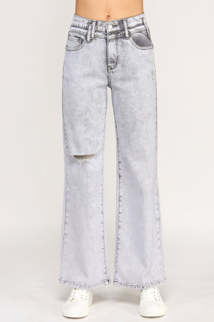 TRUEDAMES High Rise Wide Leg Jeans Light Grey US 12 2