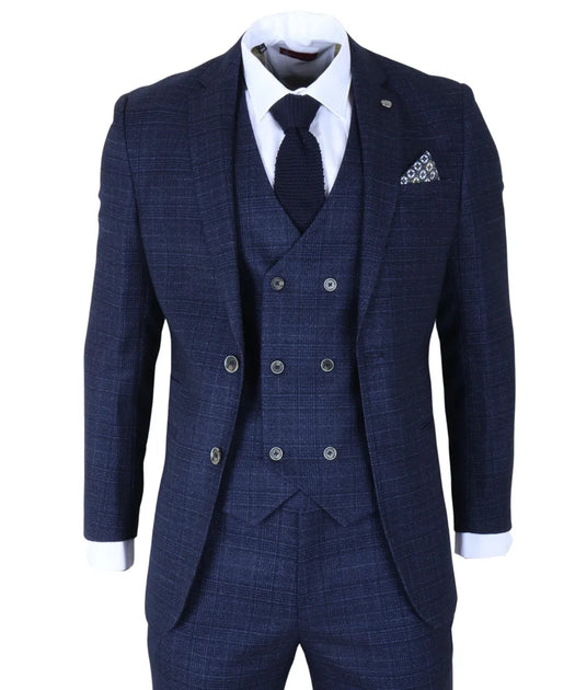 Robert Simon 3 Piece Suit Plaid Slim Fit Blue US 34 Regular 2