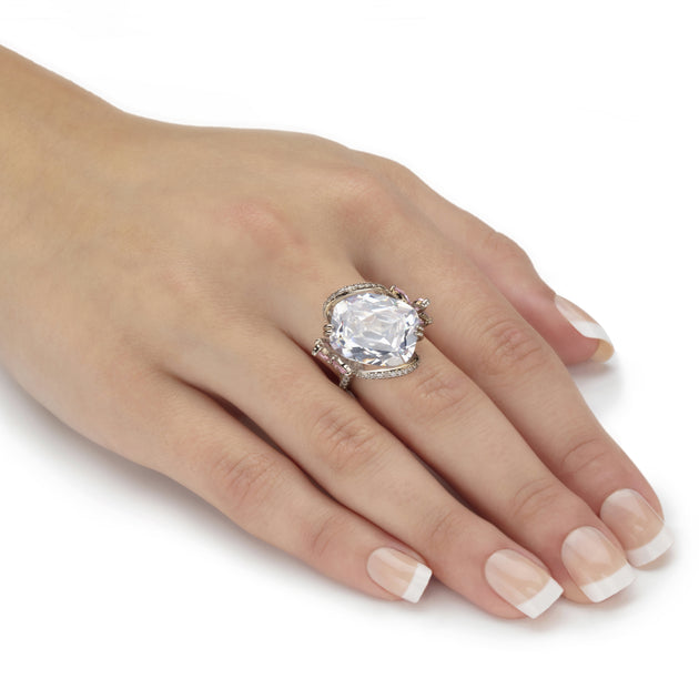 Palm Flower Cocktail Ring White Platinum-Plated US 6 4