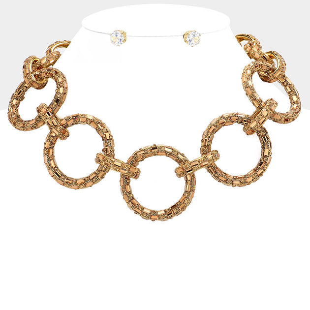 FASHNZFAB Baguette Stone Embellished Link Necklace Blue 4