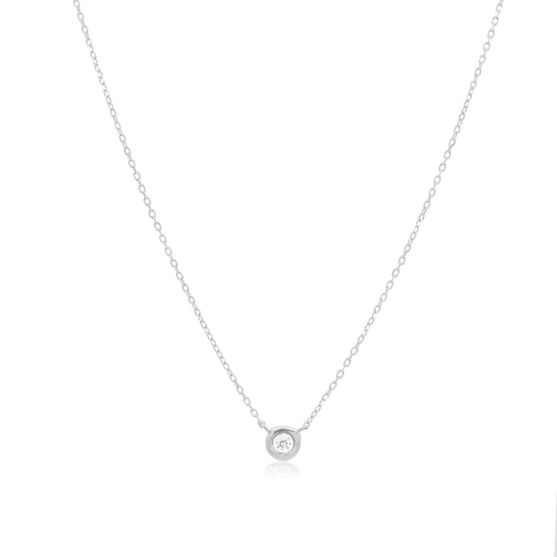 Lovery Diamond Single Bezel Necklace Silver 3