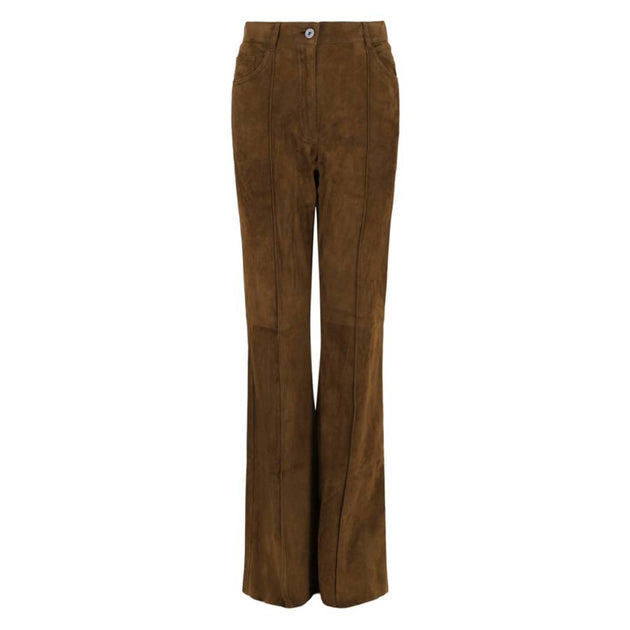 Salvatore Ferragamo Suede Flared Pants Medium Brown US 4 2