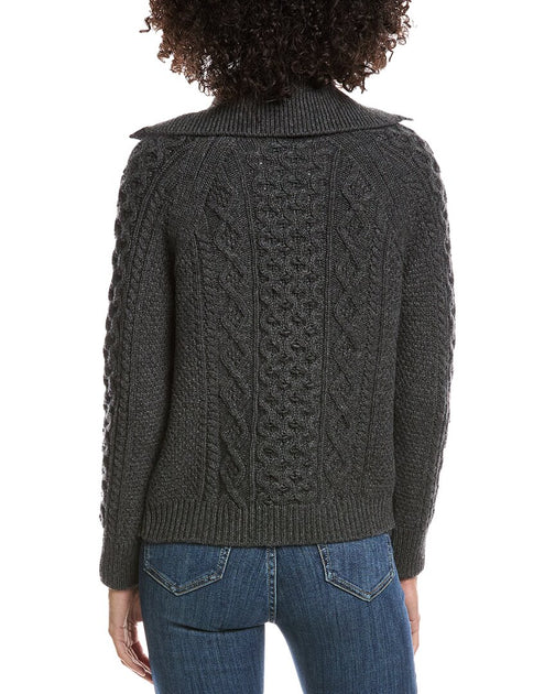 Forte Cashmere Luxe Cable Cardigan Grey Medium 4